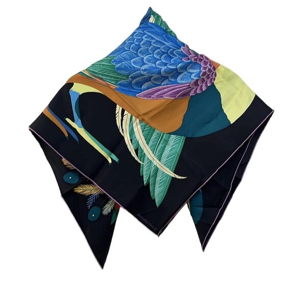 HERMES Carre 90 Black Multicolor Scarf 529-071225 - Picture 2 of 6